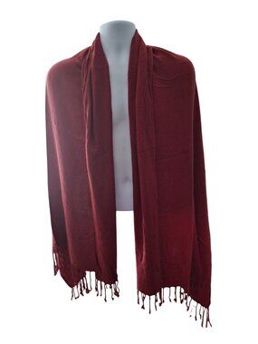 Womens  Red Fringed Scarf Wrap Shawl Lightweight 70"x30" Cozy Soft